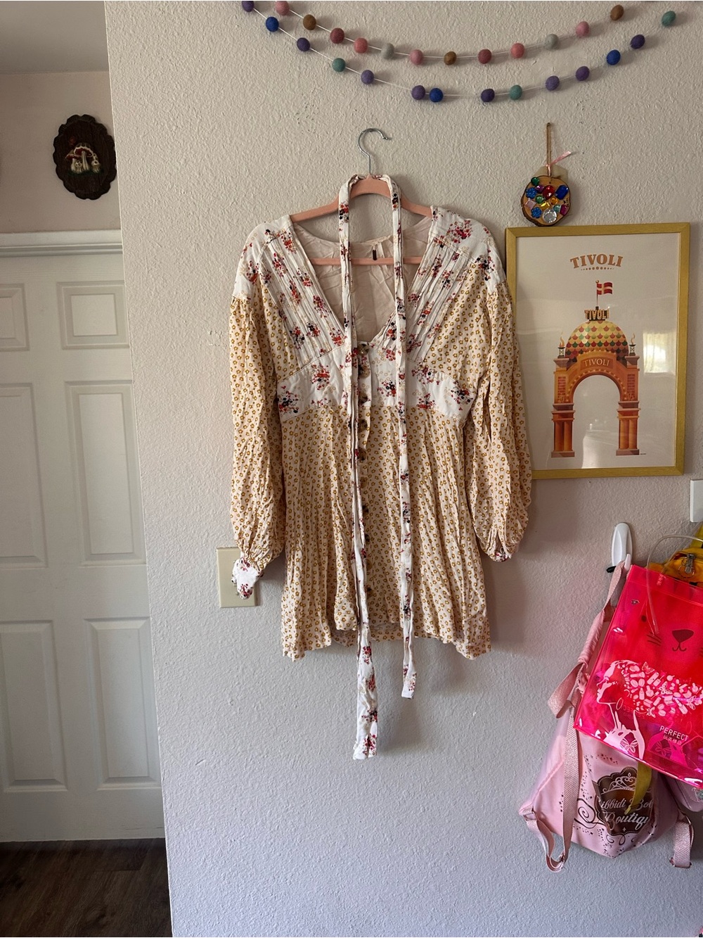 Free People L White Boho Button Up Floral Tunic